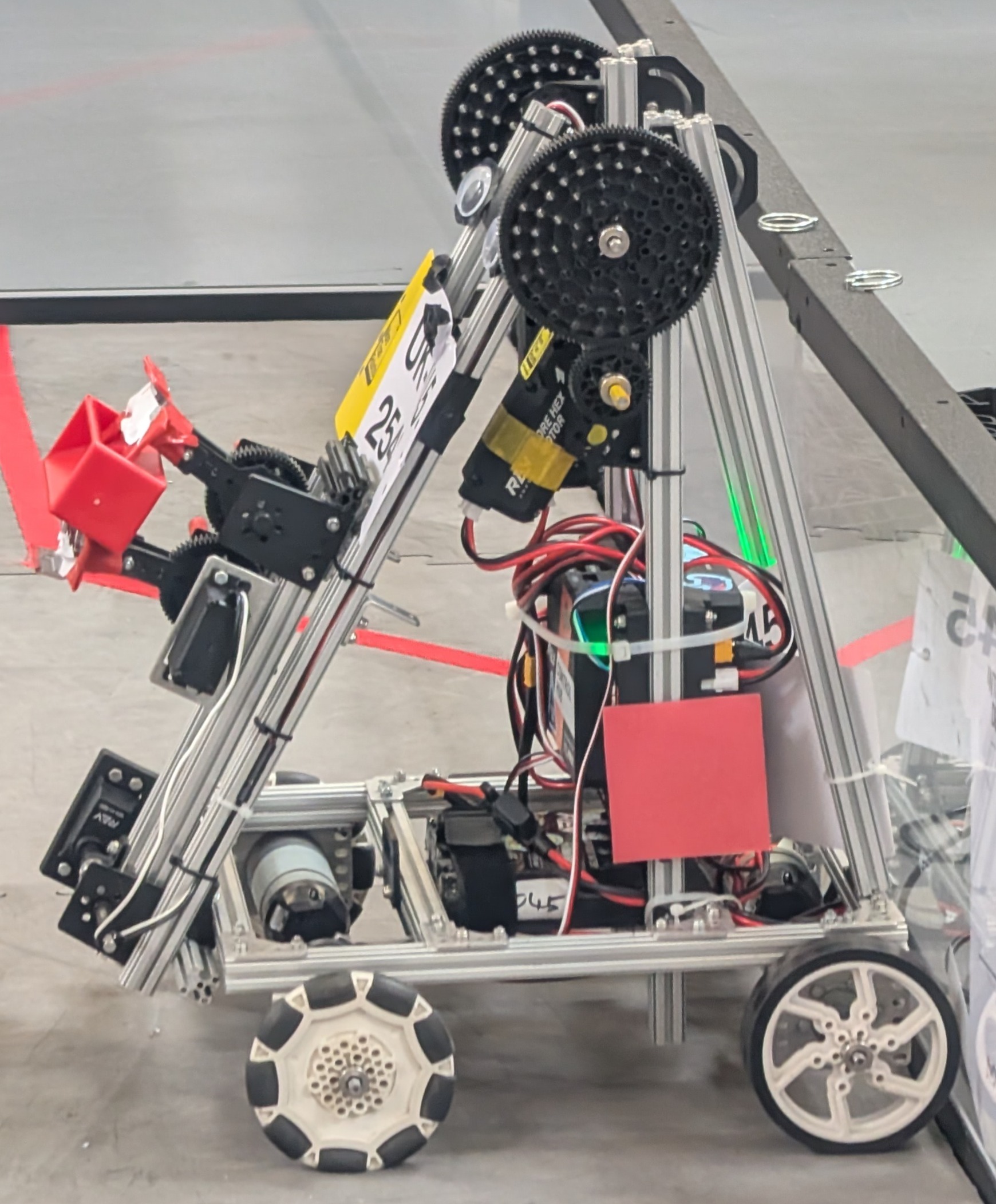 Team Bob robot competing in arena at regionals